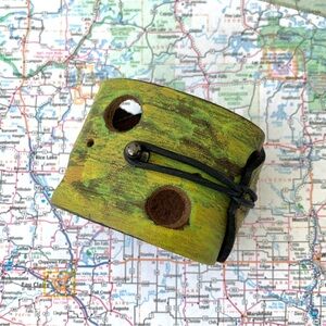 adjustable handmade bright green painted leather cuff bracelet